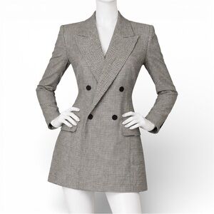 ZARA Houndstooth Double Breasted Blazer Women’s Size Small Black White Longline